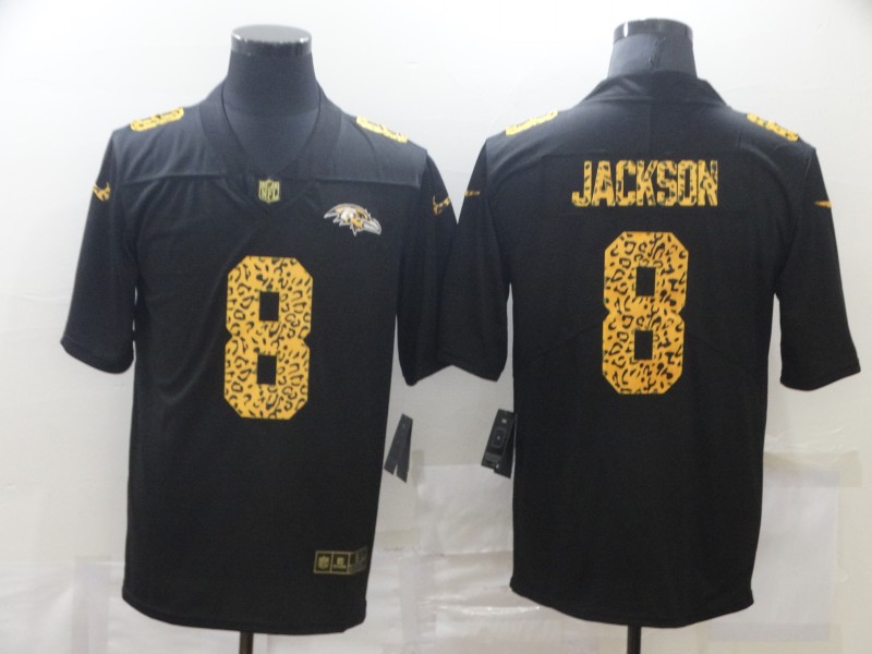 Men's Baltimore Ravens #8 Lamar Jackson 2020 Black Leopard Print Fashion Limited Stitched Jersey